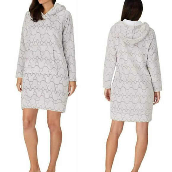 Disney Mickey Minnie Lounger Sleepwear Terry Fleece Hood Tunic Dress Size L Gray - Picture 2 of 15